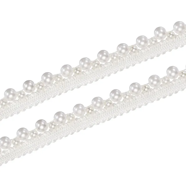 5 Yards Faux Pearls Lace Ribbon Pearl Bead Tassel for Wedding 12mm,White
