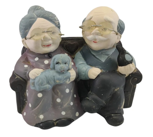 Grandma & Grandpa w Dog & Glasses Coin Bank READ!!