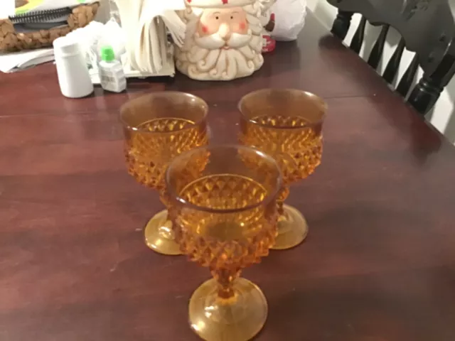 set of 3 vintage indiana glass diamond point amber