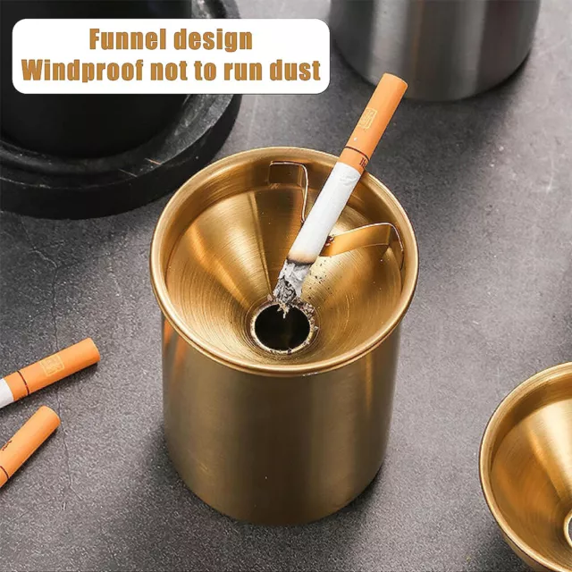 Golden Small Ashtray with Lid for Cigarette, Stainless Steel Smokeless Odorless