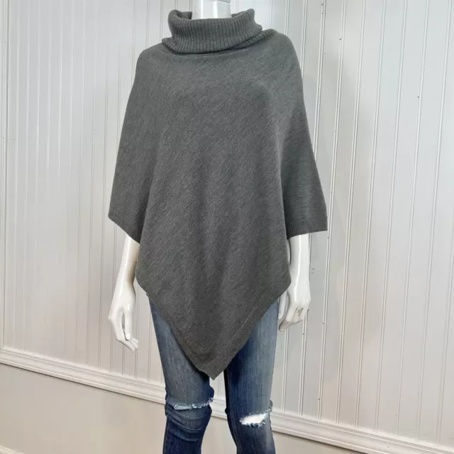 Eileen Fisher Gray 100% Merino Wool Turtleneck Poncho O/S Small Oversized