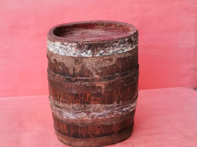 ANTIQUE OLD CARVED WOODEN CANTEEN FLASK KEG BARREL WINE BRANDY EARLY 20th