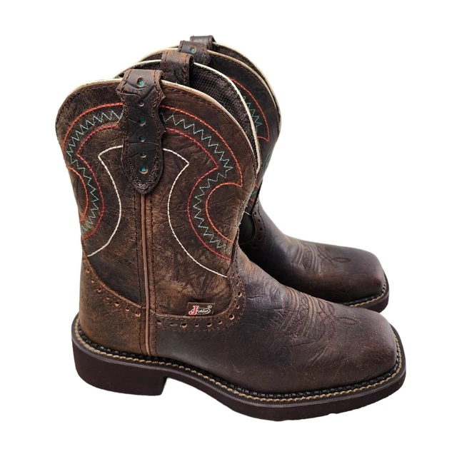 Justin Gypsy Brown Leather Boots Cowgirl L9997 Red Turquoise Stitch Size 6B