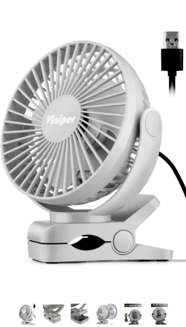 viniper 6 inch USB Clip on Fan, Portable Small Desk Fan : 360° Rotation & 3...