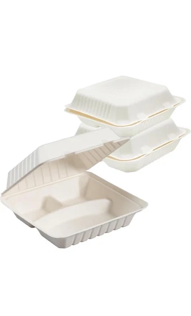 9x9x3 Compostable Sugarcane/ Bagasse Takeout Box , 3 Compartments,  200 Units