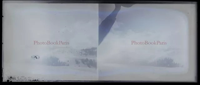 Montagne Neige c1930 Photo NEGATIVE Plaque verre Stereo Vintage PL28L9n