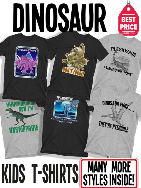 T-shirt SLOGAN DINOSAURO KIDS DIVERTENTI in cotone biologico retrò anni '80 per ragazzo e ragazza