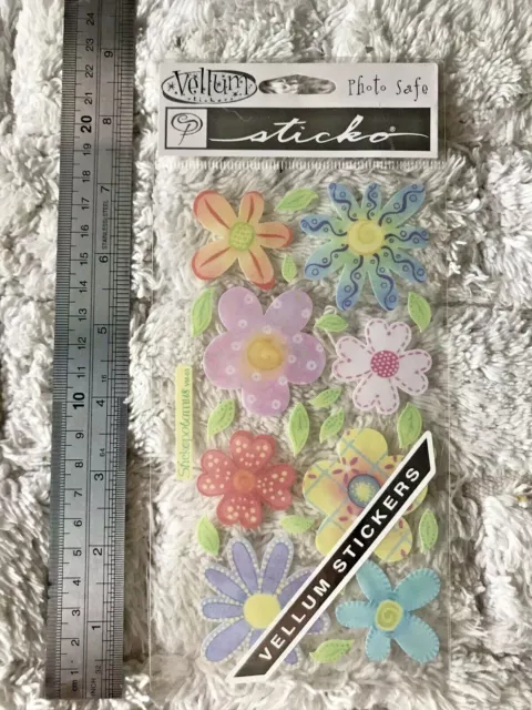 Pastel Flowers ~ Sticko Vellum Stickers ~ EK Success ~ 24 Pieces