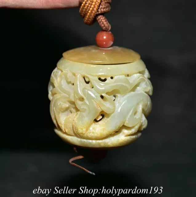 2" Ancient Chinese Hetian Jade Carved Fengshui 12 Zodiac Year Dragon Pendant