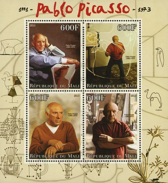 Pablo Picasso Painter Art Sov. Sheet of 4 Stamps Mint NH