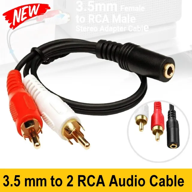 3.5mm AUX Female To 2 RCA Male Aux Auxiliary Stereo Audio Adapter Cable Cord AU