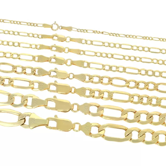 10K Real Yellow Gold 2mm-9mm Italian Figaro Link Chain Pendant Necklace 16"- 30"