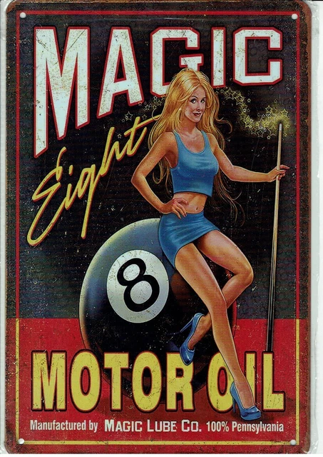 **Tolle Deko Garage sexy Pin UP Mädchen Magic Eight Oil Öldose Tankstelle**
