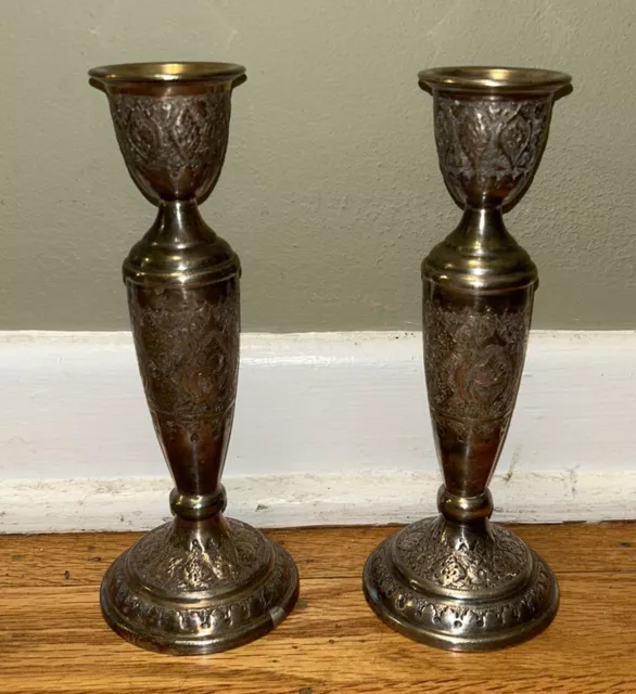 Antique Persian High Grade Silver Shabbat Candlestick Pair Jewish Judaica Look!!