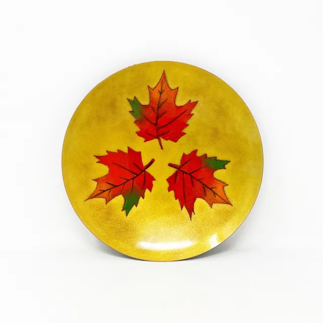 Aristide Gagnon Enamel On Copper Plate 8" Maple Leaves Vintage Canadian Art