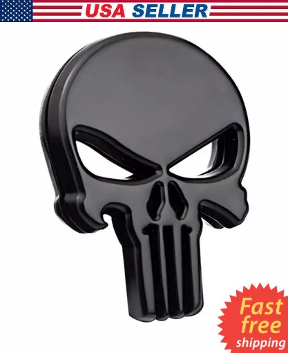 3D Metal Punisher Emblem Sticker Skeleton Skull Decal Badge Bike Car Truck BLACK