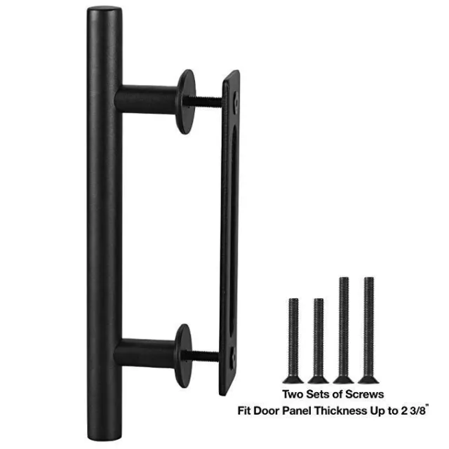 FaithLand 12" Heavy Duty Pull and Flush Door Handle Set in Black Sliding Barn...