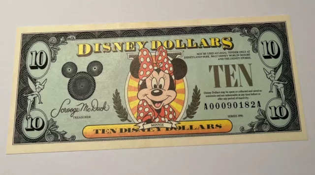 DIS#17 $10 1990 Minnie Disney Dollars, Low Serial Number, Uncirculated