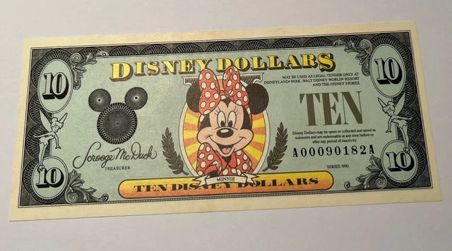 DIS#17 $10 1990 Minnie Disney Dollars, Low Serial Number, Uncirculated