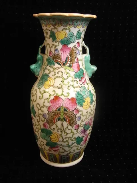 Vase Porcelaine Émaillée Fleur Papillon Asiatique Chine China