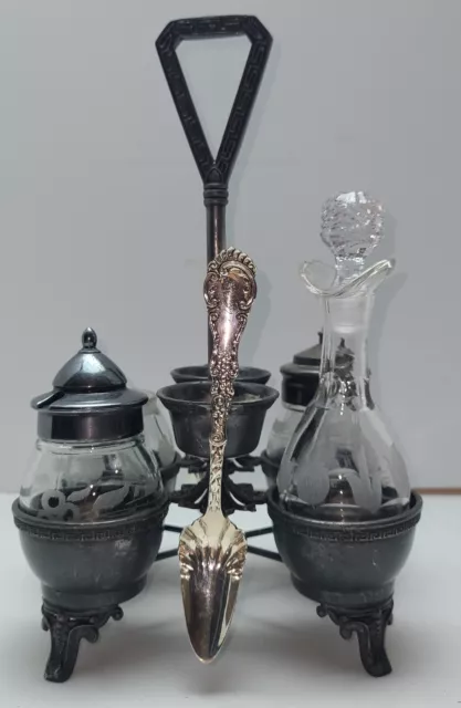 Antique  Victorian Silverplate Middletown  Cruet Castor Set  Mustard Sugar Oil