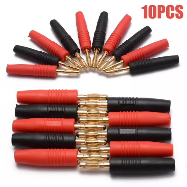 2Pcs 4mm Wire Cord Solder Type Male Banana Plug Jack Connector Gold Plated< #❤
