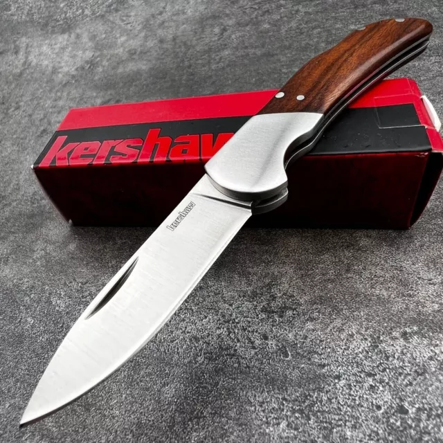 KERSHAW GENUINE BROWN Wood Handles Small Folding Blade Lockback Pocket ...