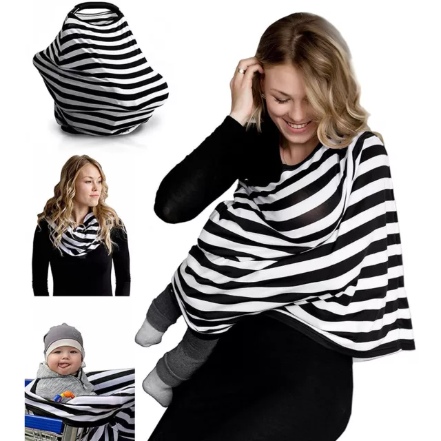 Nursing Breastfeeding Baby Cover Scarf & Seat Canopy Stretchy Shawl New