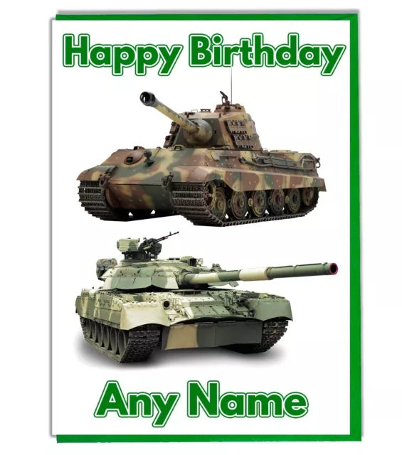 Personalised Military Army Tanks Birthday Card Son Dad Husband Grandson Brother