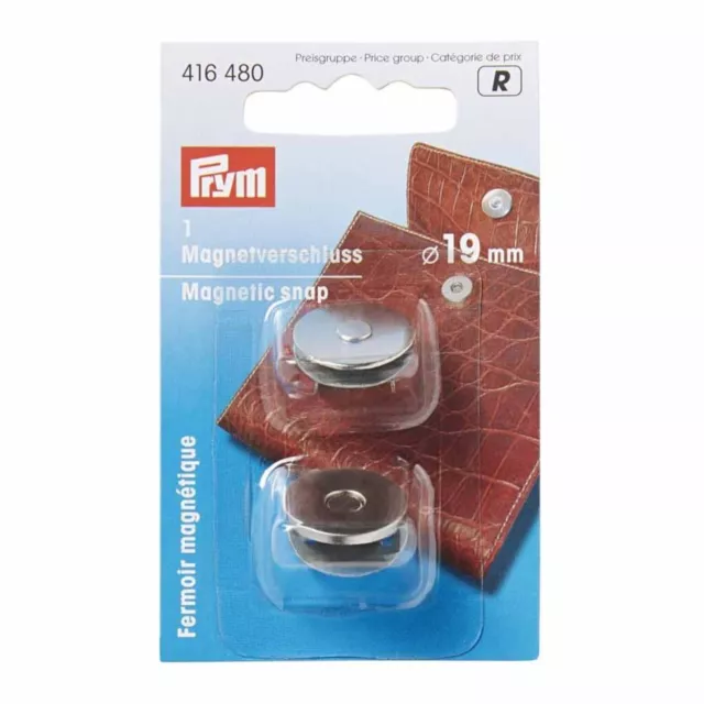 Prym, Magnetic Snap, Silver, 19mm. 1 complete snap per pack. Bag Making