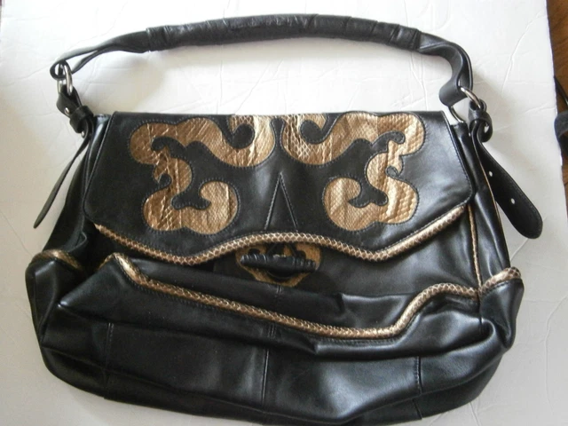 Simply Nina by Nina Raye Genuine Lambskin Handbag Purse Black Western Tote Scrol