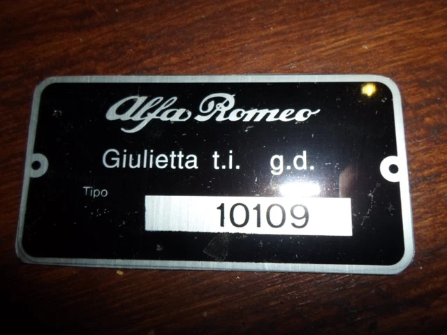 Panneau Plaque D'identification Alfa Romeo 10536 - Pour Giulietta Sprint G.T. Veloce - Neuf