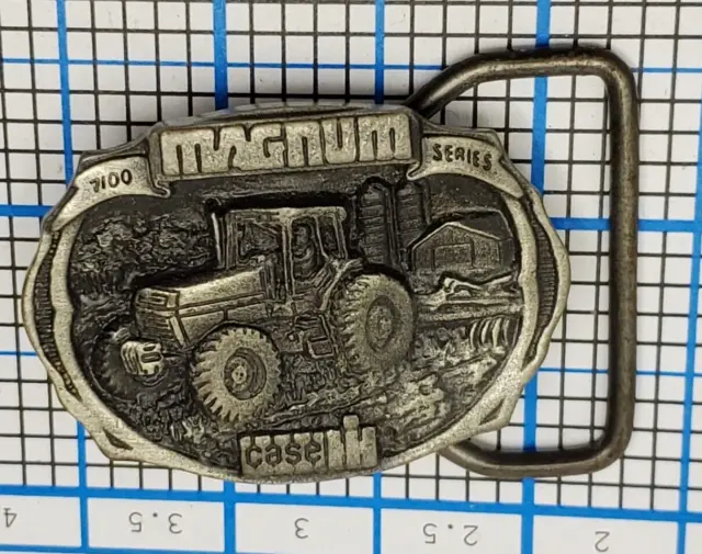 Vintage 1988 Case IH MAGNUM Tractor Pewter Belt Buckle 7100 Series Metal Engrave