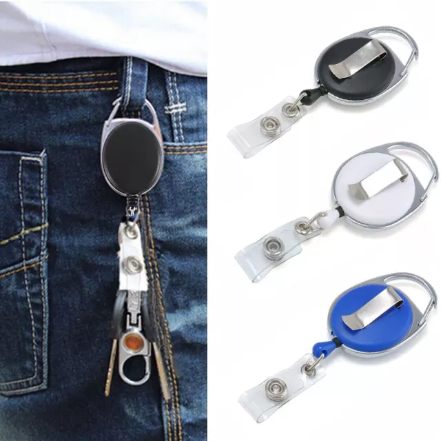 one Retractable Reel Recoil ID Badge Lanyard Name Tag Key Card Holder Belt Clip