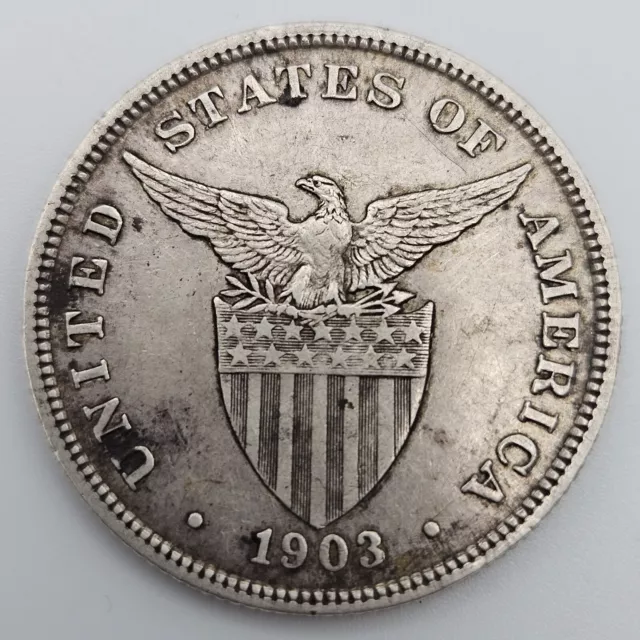 1903 (P) 50 Centavos Philippines AU US Philadelphia Mint Silver Coin Fifty USA