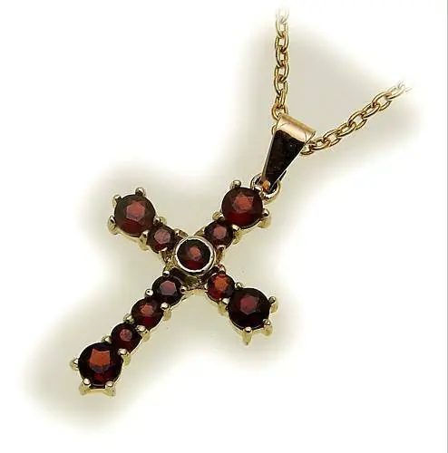 Croix Avec Grenat or Véritable 333 Granatkreuz Pendentif Or Qualité 8 Carat Neuf