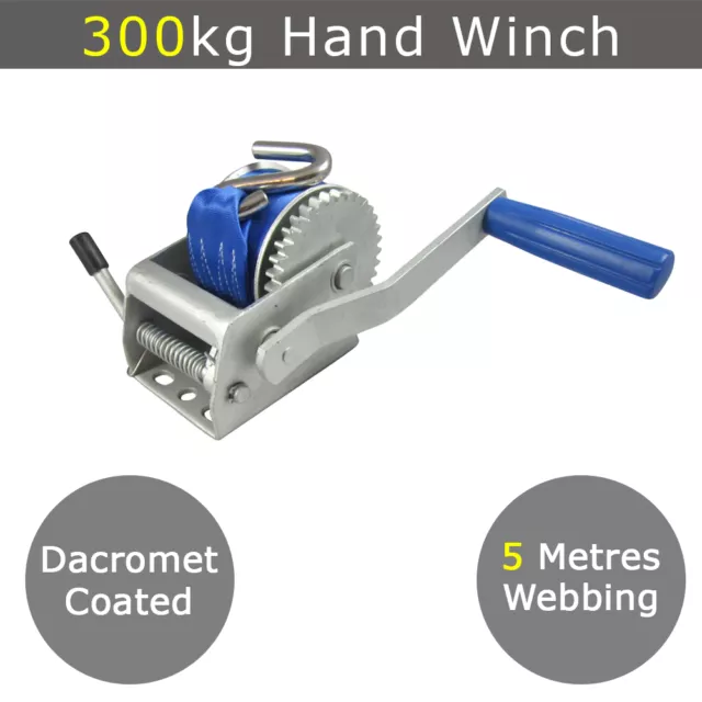 300kg Mini Hand Winch Webbing - Boat Tinny Tinnie Jet Ski Pwc Trailer Quad ATV