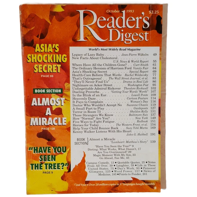 READER'S DIGEST OCTOBER 1993 Asia's Shocking Secret Vintage Magazine £4 ...