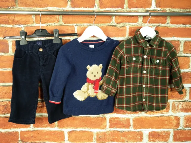Baby Boy Bundle Age 12-18 Months 100% Gap Knit Jumper Check Shirt Corduroys 86Cm