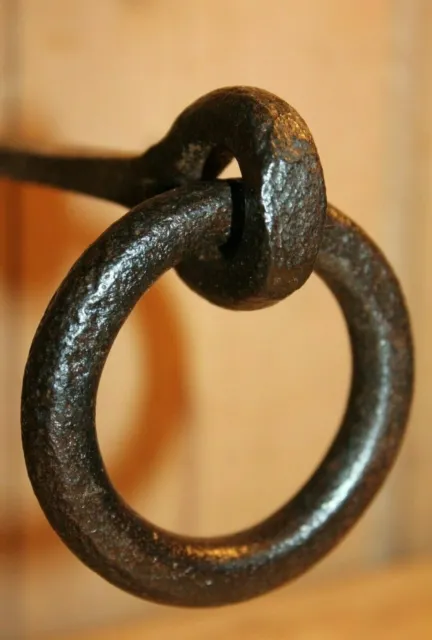 Antique Vintage Wrought Iron Tethering Ring on Pin Meat Beam Game Hook