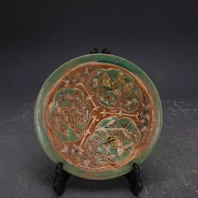 6.4"  China antique the tang dynasty Tang Sancai Yellow base   Bamboo hat bowl