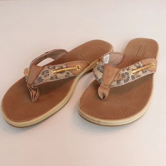Sperry Top Sider Sz 9 Leopard Sequined Flip Flops Nautical Boat Summer Travel Sperry Top Sider Sz 9 Leopard Sequined Flip Flops Nautical Boat Summer Travel