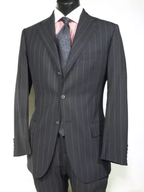 Polo Ralph Lauren Suit 38R Black Pinstripe Wool Mohair 3 Button Made in Italy