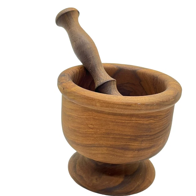 APOTHECARY WOODEN MORTAR & Pestle Set Made in Spain Herb Crusher