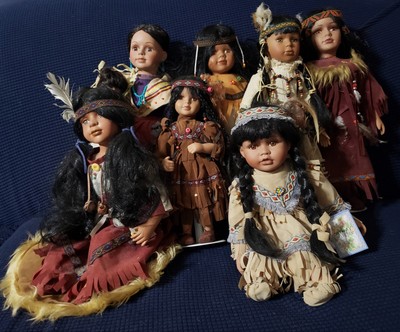 7 Porcelain Native American Dolls, Rose, Cathay, Emerald, Goldenvale Collections