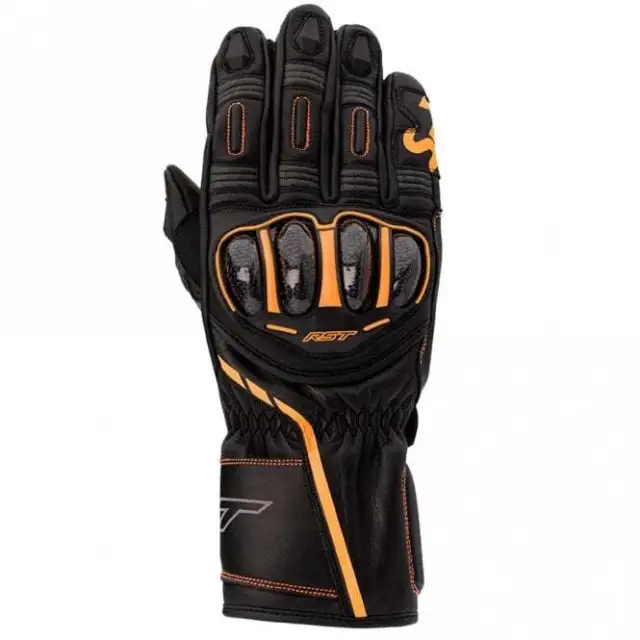 RST Men's S-1 CE Leather Motorcycle Sport Race Gloves (Black/Orange)
