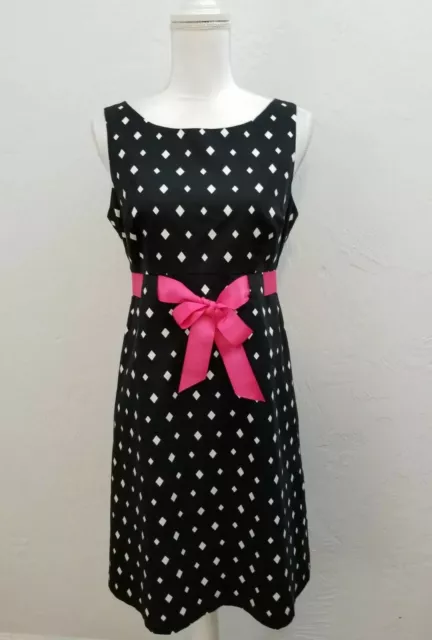 Jessica Howard Size 6 Black White Polka Dots Sleeveless Empire Sheath Dress