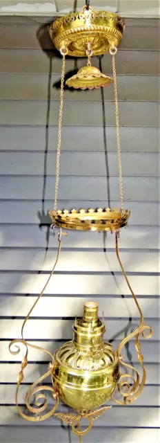 Ornate Brass Hanging Oil Lamp Frame Parts Fits 6" Top Fitter Shade Vtg Antique