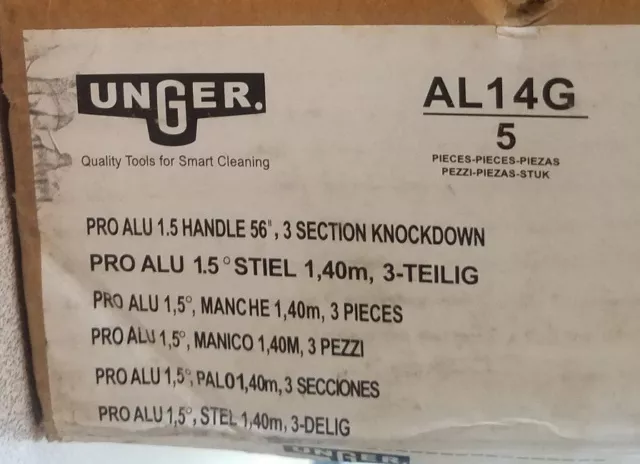 Unger AL14G Pro Aluminum Handle for Floor Squeegees 1.5 Deg Socket, 56"- 5 PACK 3