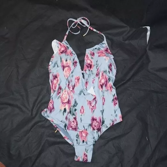 Laundry by Shelli Segal NWT Feeling Rosy One Piece Blue Floral Swimsuit Beach S